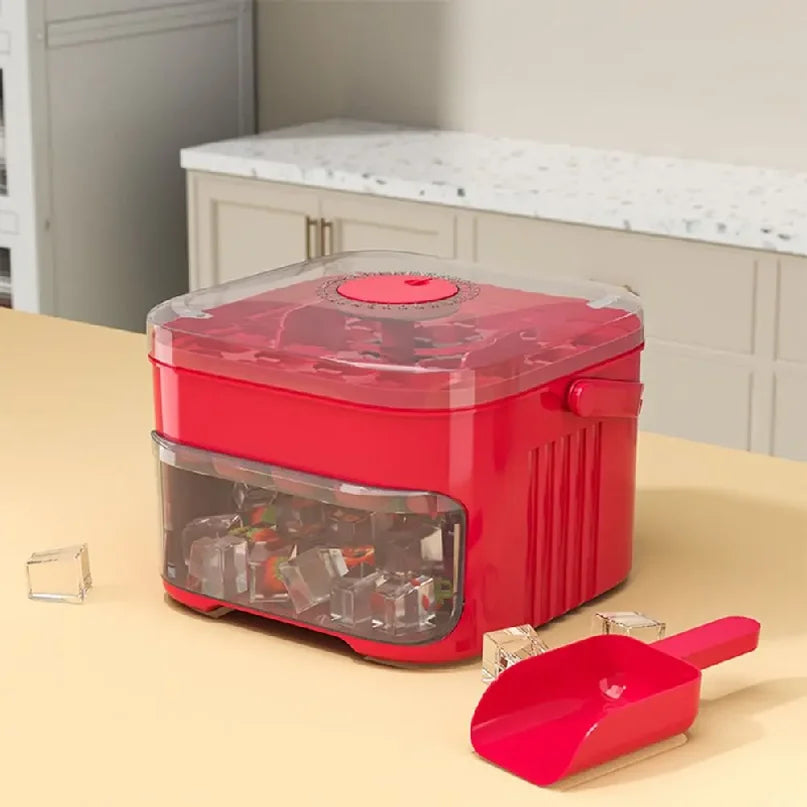 Portable 50-Cube Ice Maker with Easy Press Cap Large Capacity Double-layer Ice Cube Machine Household Ice Storage Ice Box