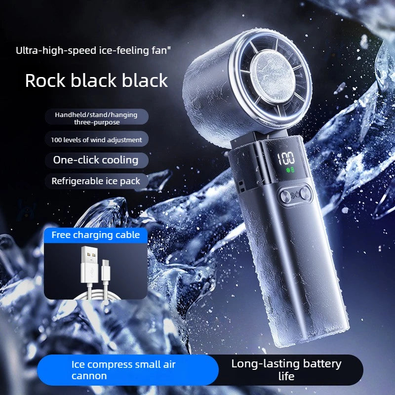 Portable Mini Fan Digital Display Rechargeable 100-speed Foldable Handheld Turbo Ice Compress Cooling Fan for Travel Outdoor Office Home