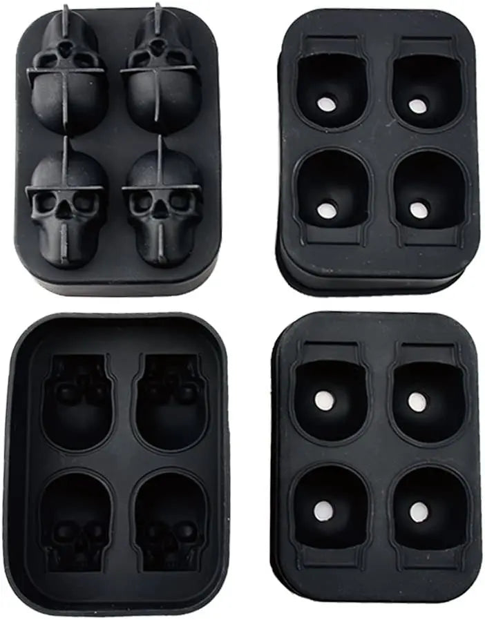 3D Skull Silicone Jello Ice Mold Flexible Cube Maker Tray For Halloween And Christmas Party. Best For Whiskey And Cocktails