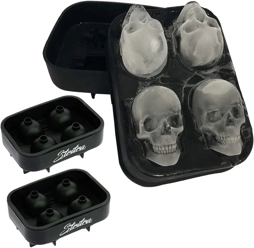 3D Skull Silicone Jello Ice Mold Flexible Cube Maker Tray For Halloween And Christmas Party. Best For Whiskey And Cocktails