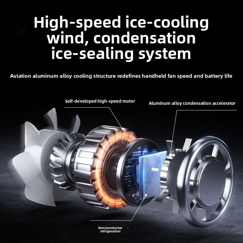 Portable Mini Fan Digital Display Rechargeable 100-speed Foldable Handheld Turbo Ice Compress Cooling Fan for Travel Outdoor Office Home