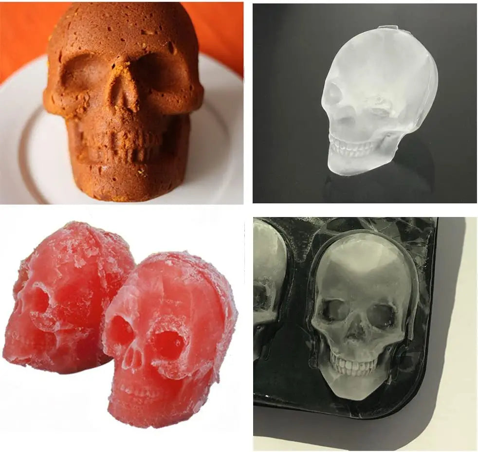 3D Skull Silicone Jello Ice Mold Flexible Cube Maker Tray For Halloween And Christmas Party. Best For Whiskey And Cocktails