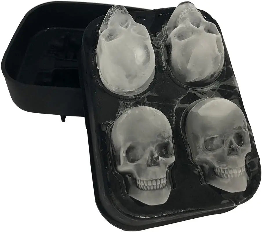 3D Skull Silicone Jello Ice Mold Flexible Cube Maker Tray For Halloween And Christmas Party. Best For Whiskey And Cocktails