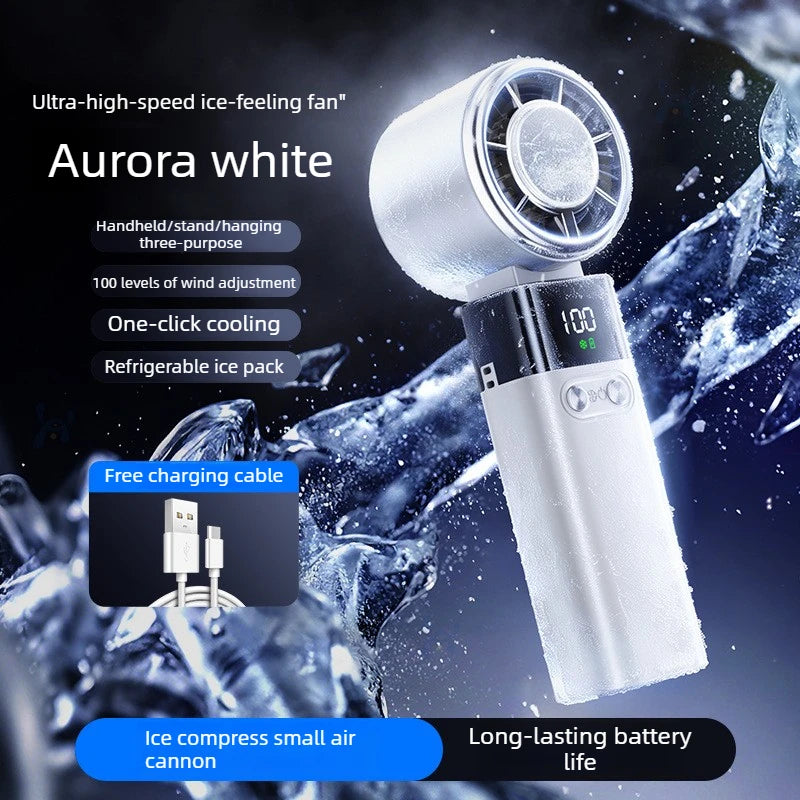Portable Mini Fan Digital Display Rechargeable 100-speed Foldable Handheld Turbo Ice Compress Cooling Fan for Travel Outdoor Office Home